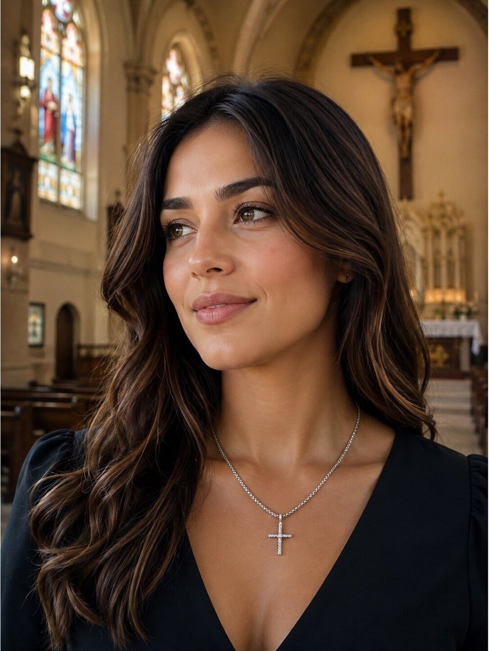 Authentic David Yurman small cross diamond necklace